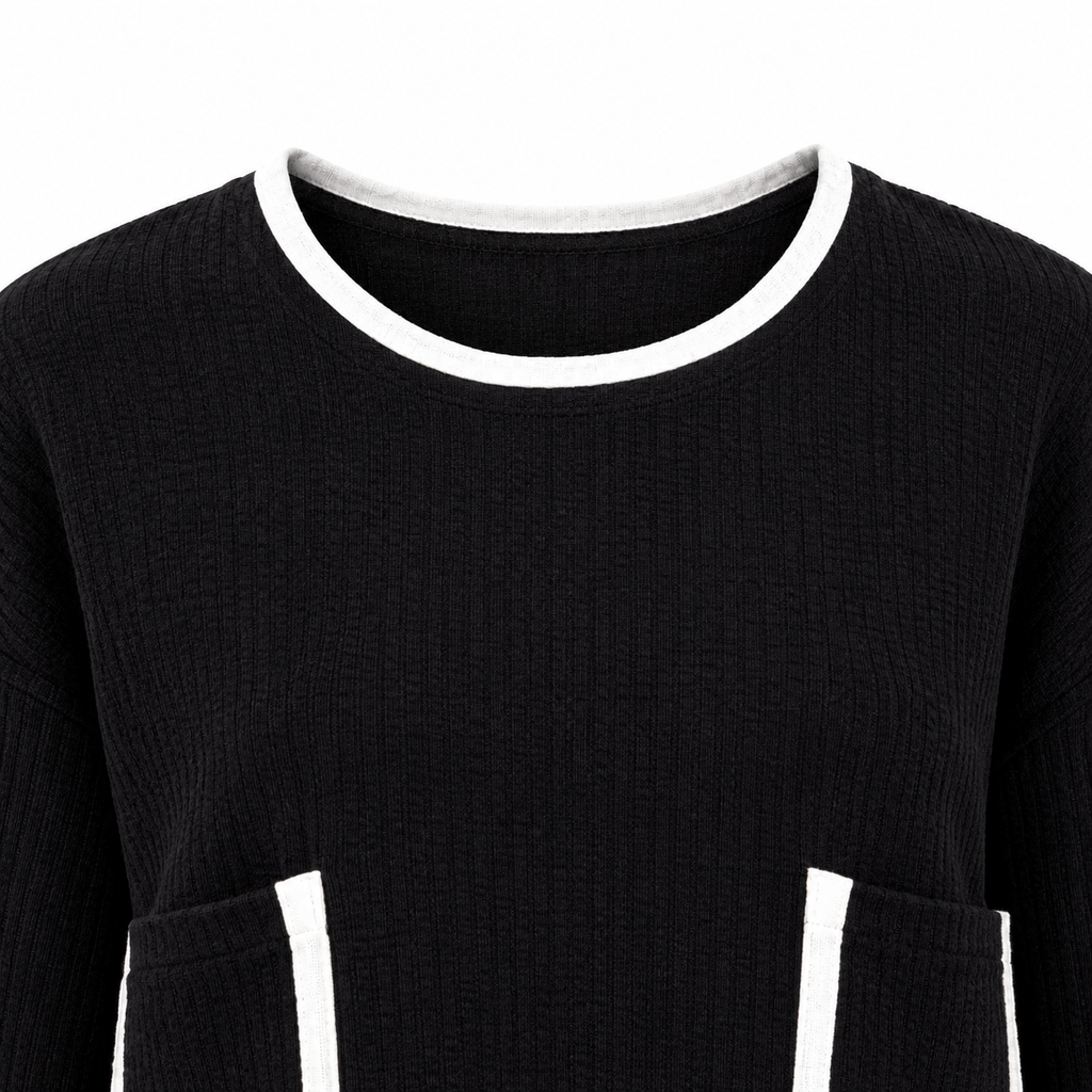The Amelie Crew-Neck Wide-Leg Knit Set - Black - Black · Neckline detail