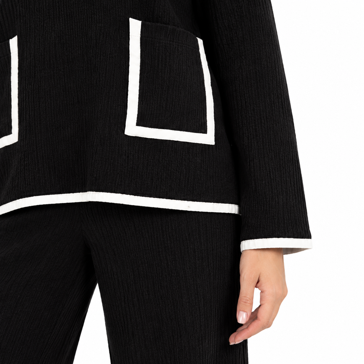 The Amelie Crew-Neck Wide-Leg Knit Set - Black - Black · Cuff and waist