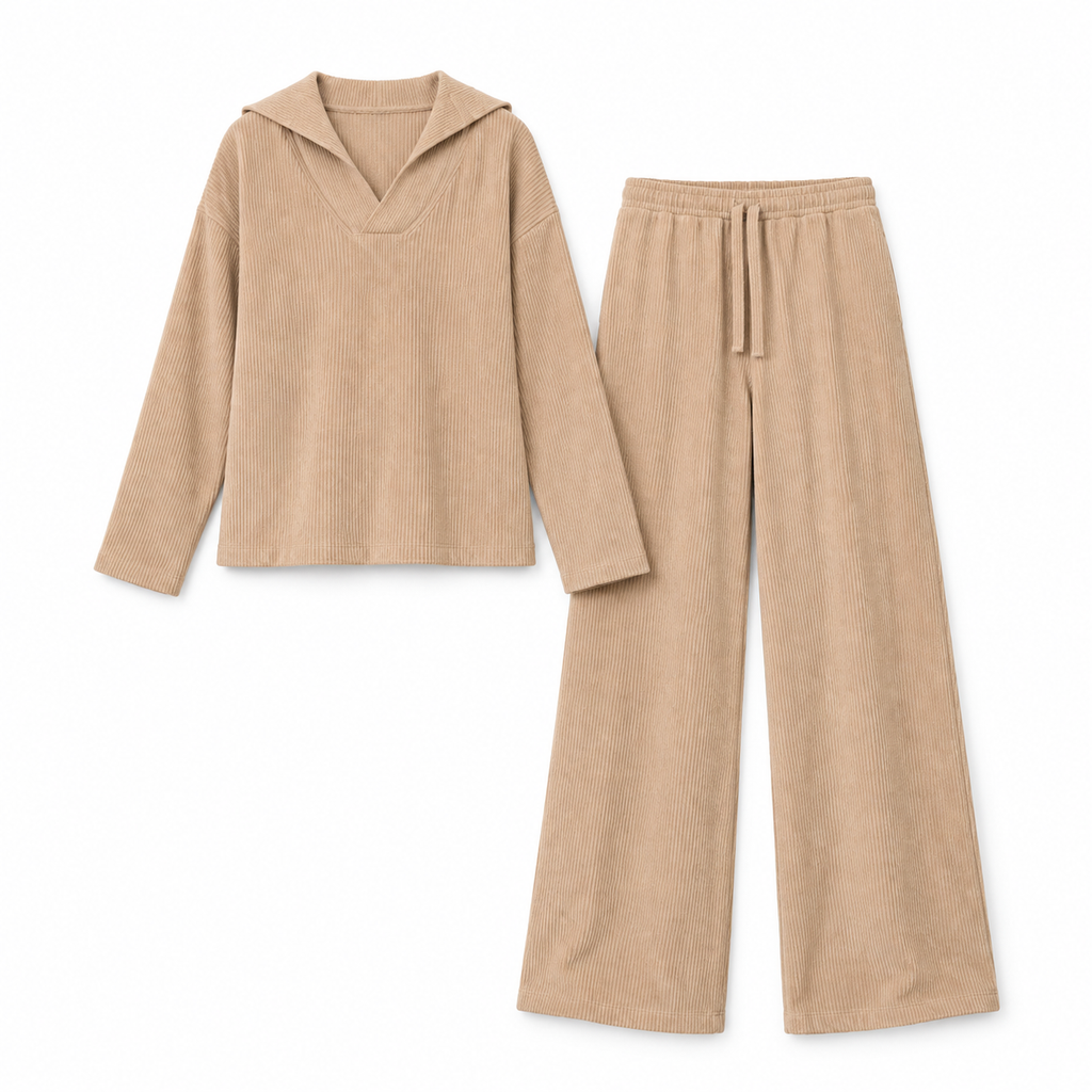 The Camille V-Neck Relaxed Knit Set - Camel - Camel · Complete set