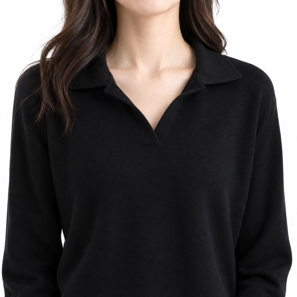 The Lucie Polo-Collar Knit Set - Black - upper detail