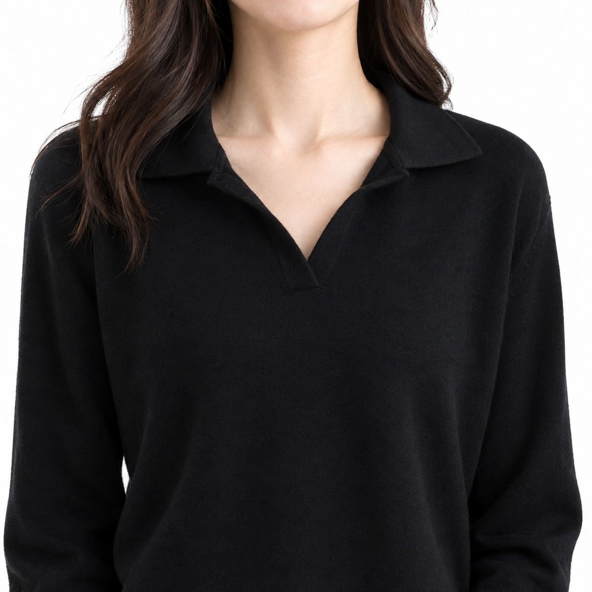 The Lucie Polo-Collar Knit Set - Black - upper detail