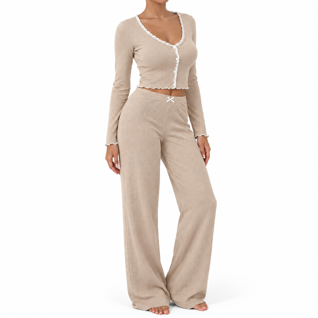The Celeste Fine-Rib Lounge Set - Beige - Beige · Three-quarter