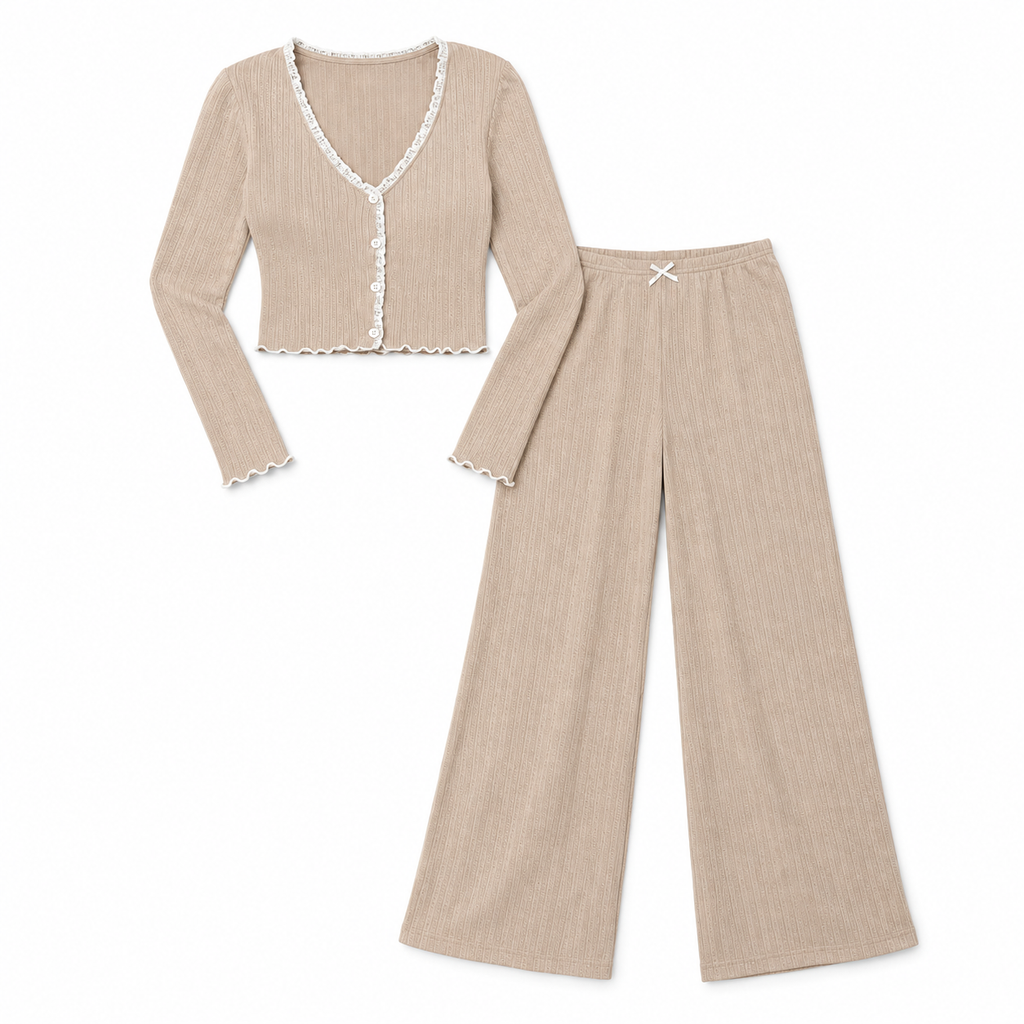 The Celeste Fine-Rib Lounge Set - Beige - Beige · Complete set