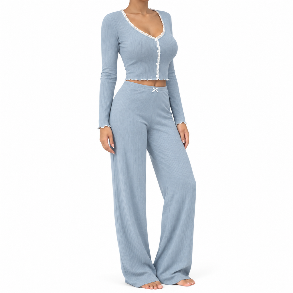 The Celeste Fine-Rib Lounge Set - Sky Blue - Sky Blue · Three-quarter