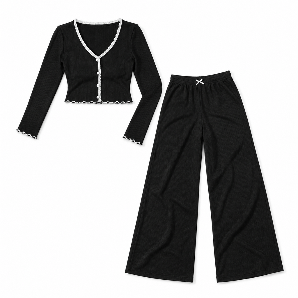 The Celeste Fine-Rib Lounge Set - black - Detail