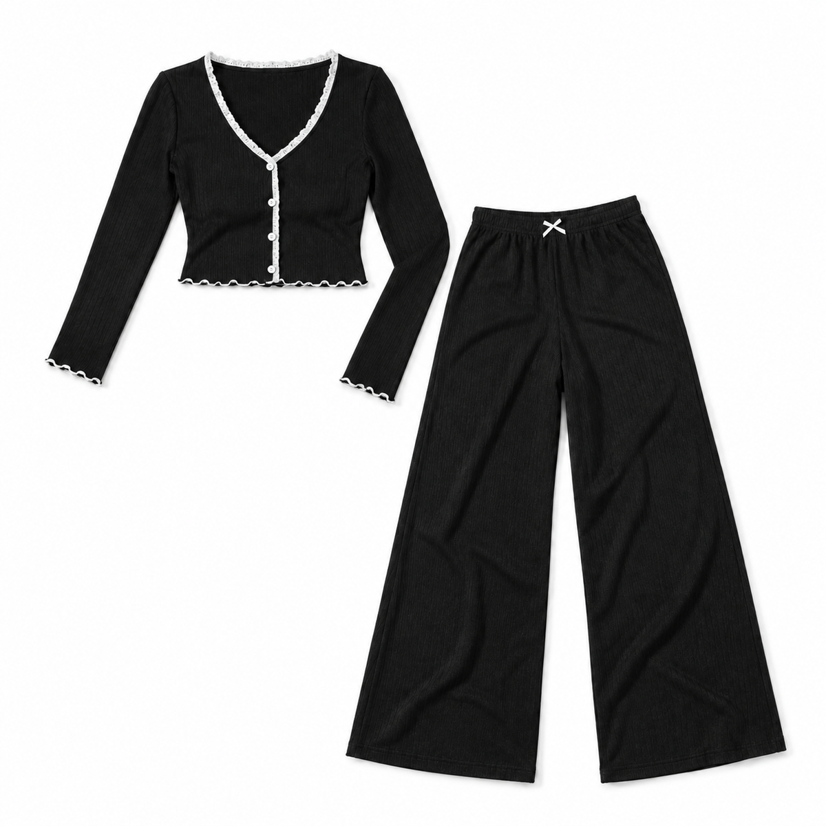 The Celeste Fine-Rib Lounge Set - black - Detail