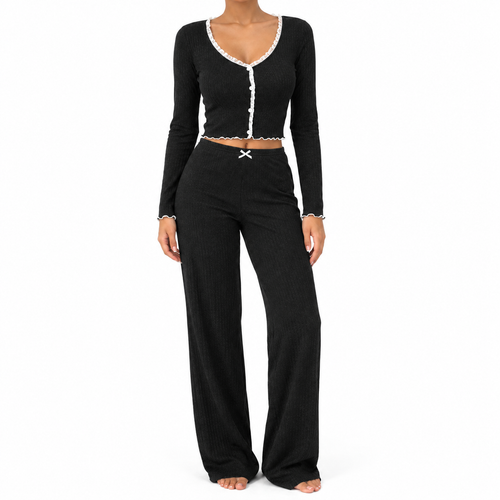 The Celeste Fine-Rib Lounge Set - black - Main
