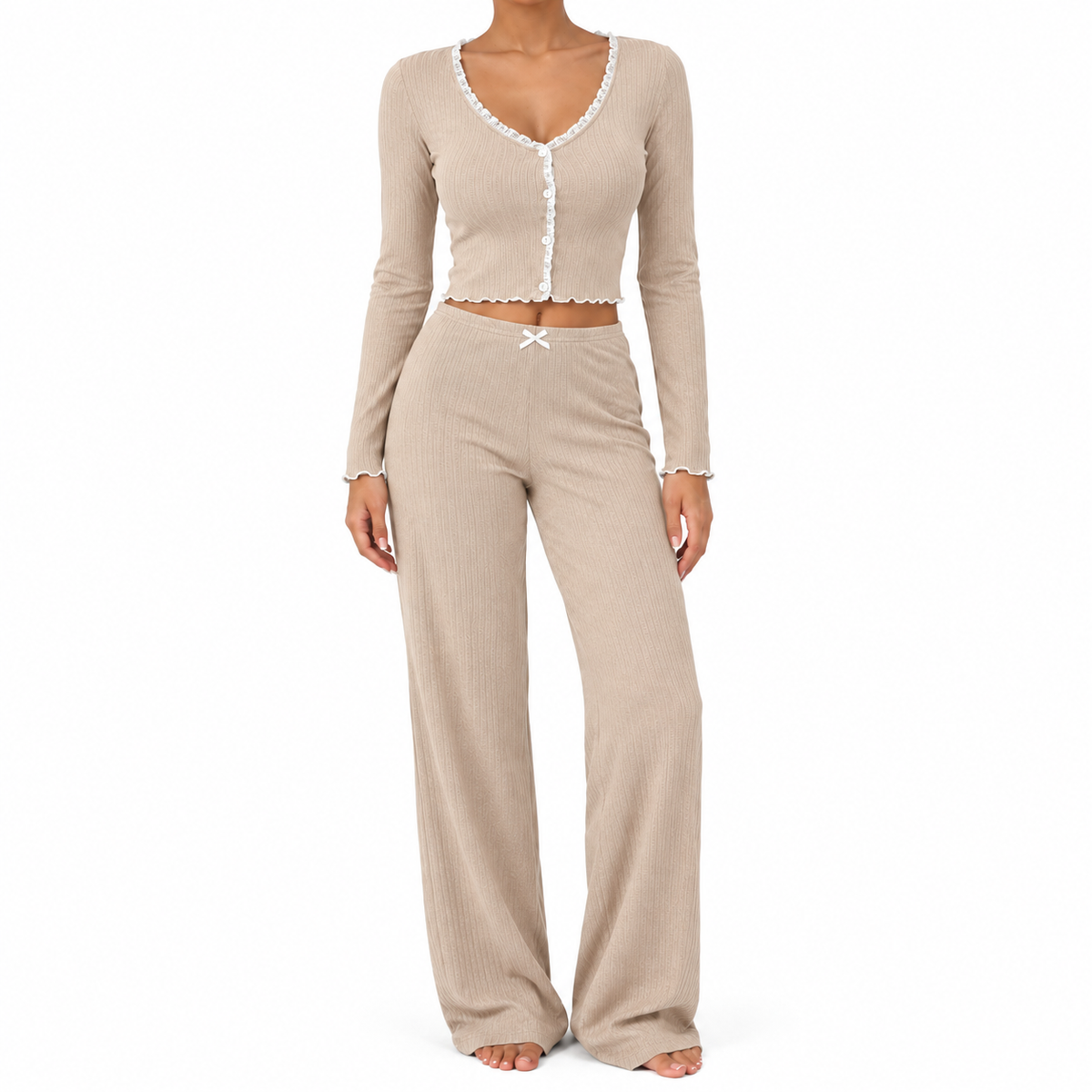 The Celeste Fine-Rib Lounge Set - Beige - Beige · Main