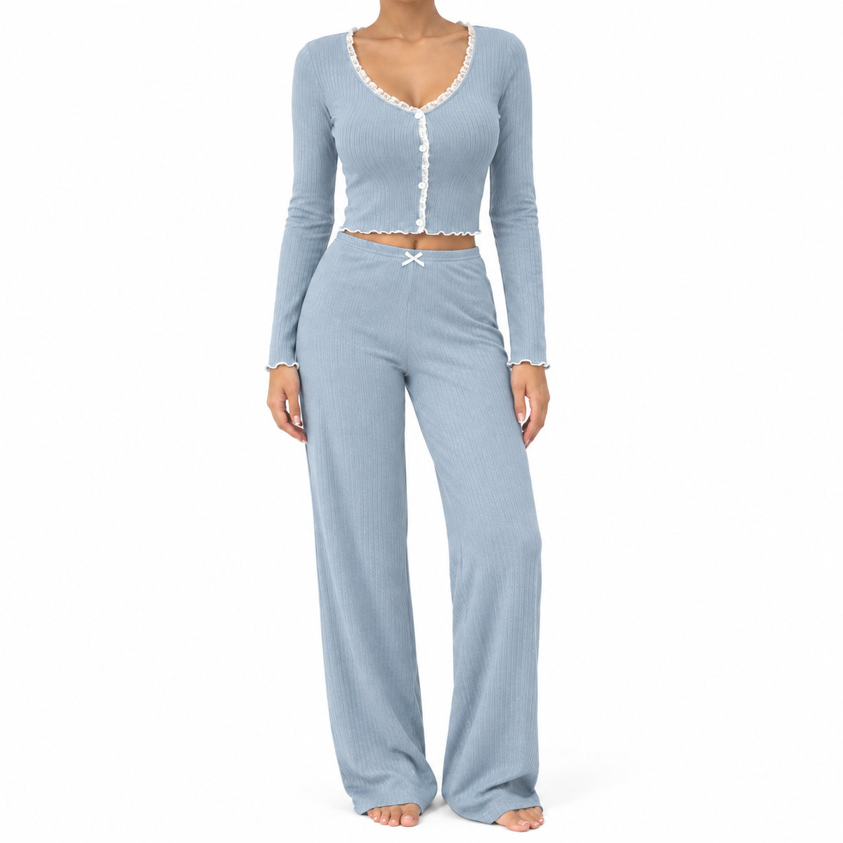 The Celeste Fine-Rib Lounge Set - Sky Blue - Sky Blue · Main