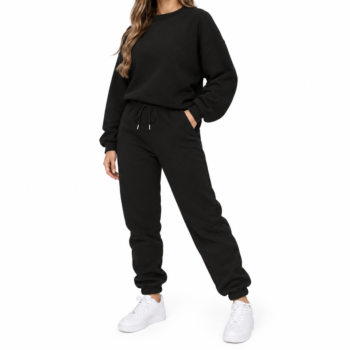 The Manon Sweatshirt & Jogger Set - Black - Black · Three-quarter