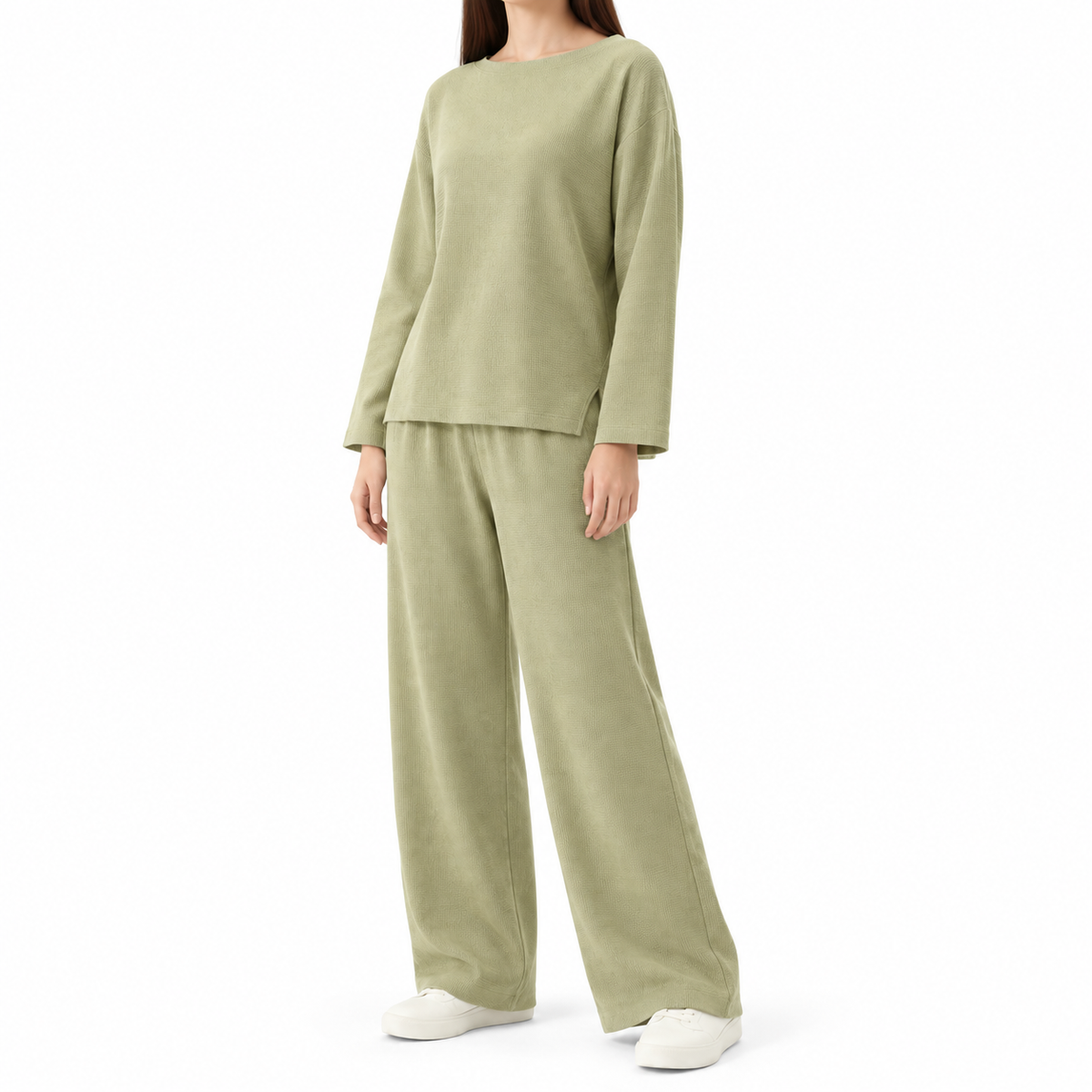 The Noemie Long-Sleeve Lounge Set - Sage - Sage · Three-quarter
