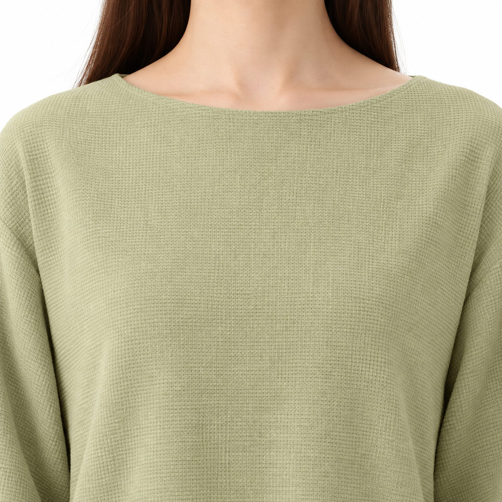 The Noemie Long-Sleeve Lounge Set - Sage - Sage · Neckline detail