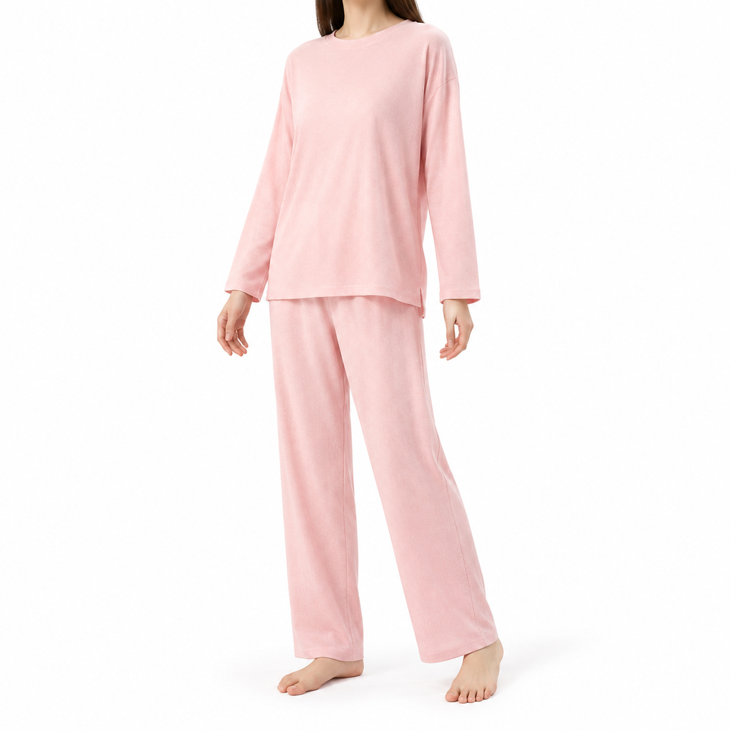The Noemie Long-Sleeve Lounge Set - Pink - Pink · three quarter model