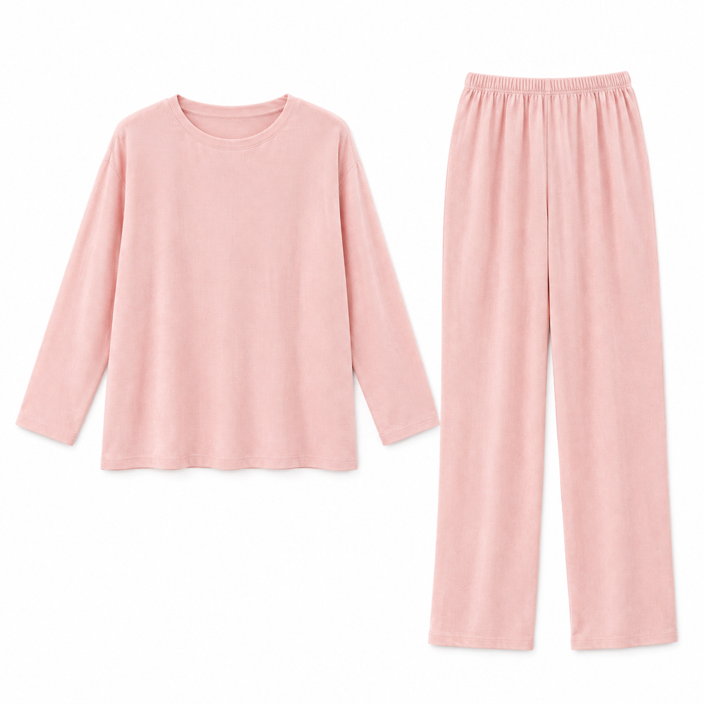 The Noemie Long-Sleeve Lounge Set - Pink - Pink · complete set flatlay